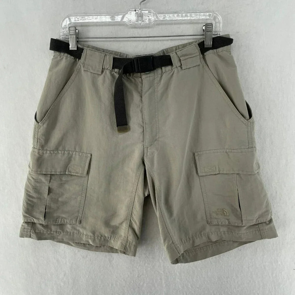 The North Face Tech Shorts Mens Sz Beige Hiking Cargo Pockets Packable Belted - Picture 1 of 9